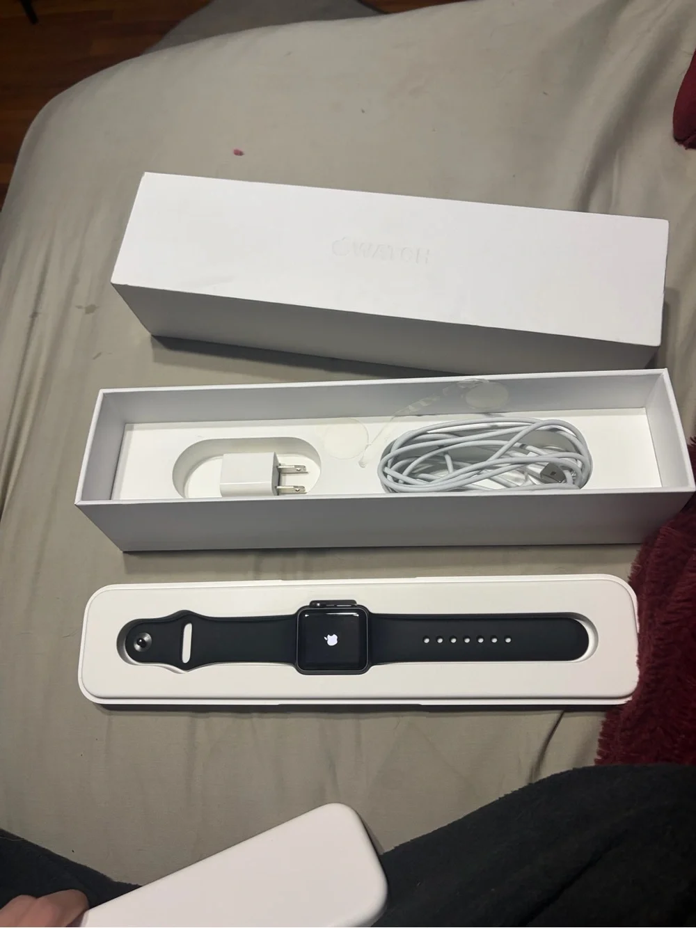 Apple White Magnetic Charging Case for Apple Watch with Box and the actual watch